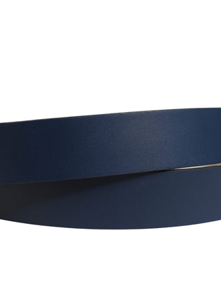 Dark Blue Calf Leather Logo Metal Buckle Belt