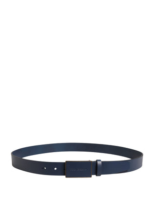 Cinturón para hombre azul de cuero de becerro con hebilla metálica con logo  