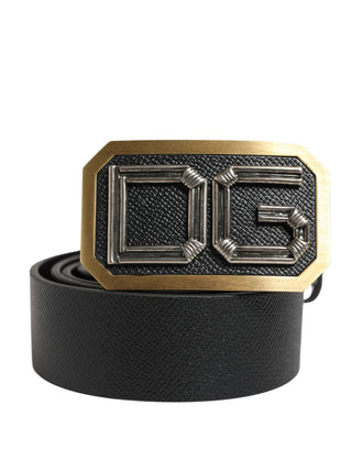 Herren-Gürtel aus schwarzem Leder mit Metallschnalle und DG-Logo