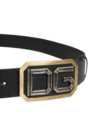 Herren-Gürtel aus schwarzem Leder mit Metallschnalle und DG-Logo