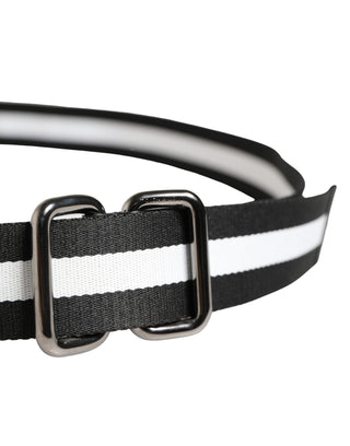 Herren Gürtel Schwarz Weiß Nylon Logo Metallschnalle