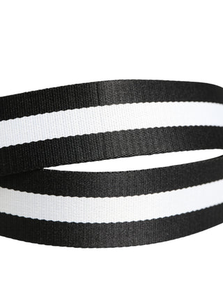 Herren Gürtel Schwarz Weiß Nylon Logo Metallschnalle