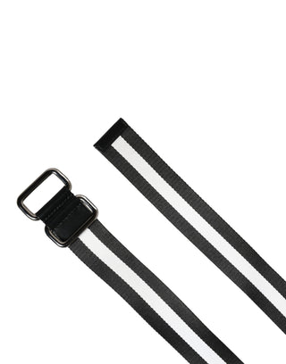 Herren Gürtel Schwarz Weiß Nylon Logo Metallschnalle