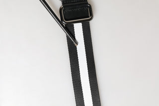 Herren Gürtel Schwarz Weiß Nylon Logo Metallschnalle