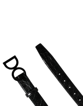 Men Black Exotic Leather Logo Buckle Belt