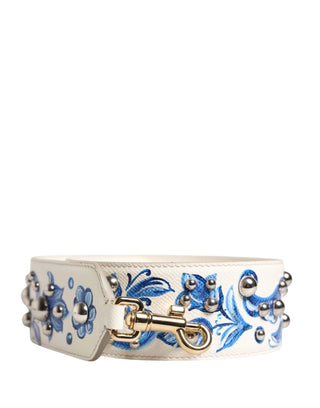 Correa de hombro con accesorio de tachuelas de cuero floral blanco y azul