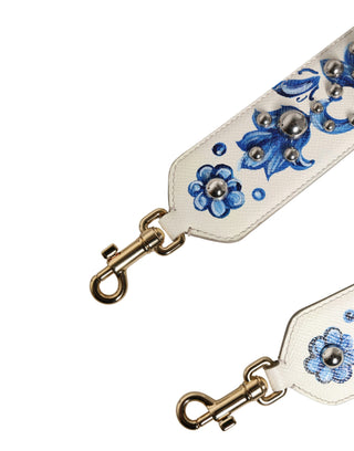 Correa de hombro con accesorio de tachuelas de cuero floral blanco y azul