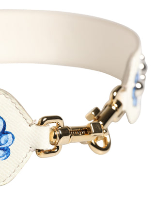 Correa de hombro con accesorio de tachuelas de cuero floral blanco y azul