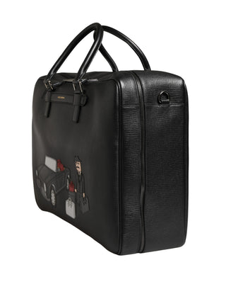 Bolsa de fin de semana de cuero negro con aplique de coche para hombre