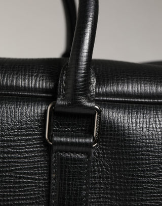 Bolsa de fin de semana de cuero negro con aplique de coche para hombre