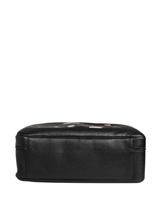 Bolsa de fin de semana de cuero negro con aplique de coche para hombre