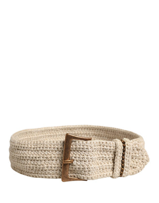 Cinturón de cintura beige tejido vintage con hebilla metálica
