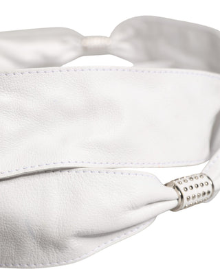 Damen Gürtel aus weißem Leder mit Verzierungen und breiter Taille