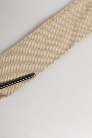 Beige Brown Leather Canvas Metal Buckle Belt