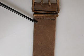 Brown Leather Wide Gold Metal Buckle Belt