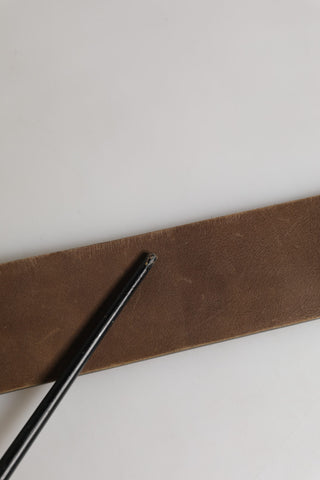 Brown Leather Wide Gold Metal Buckle Belt