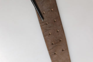 Brown Leather Wide Gold Metal Buckle Belt