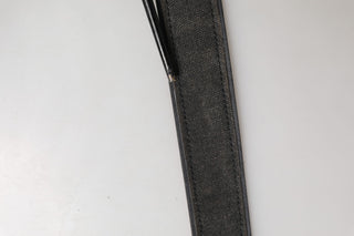 Black Leather Cotton Logo Metal Buckle Belt