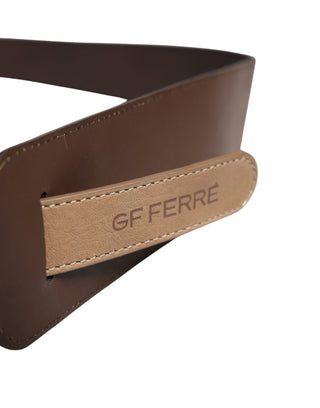 Brauner Gürtel aus echtem Leder mit Logo für Damen, breit