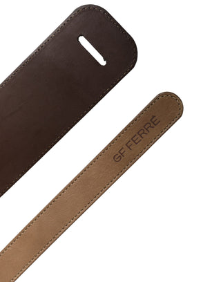 Brauner Gürtel aus echtem Leder mit Logo für Damen, breit