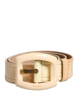 Beiger Leder-Logogürtel für Damen mit breiter Taille und eckiger Schnalle