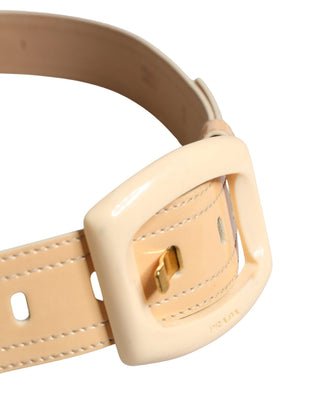 Beiger Leder-Logogürtel für Damen mit breiter Taille und eckiger Schnalle