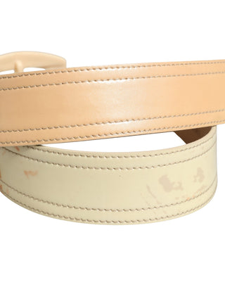 Beiger Leder-Logogürtel für Damen mit breiter Taille und eckiger Schnalle