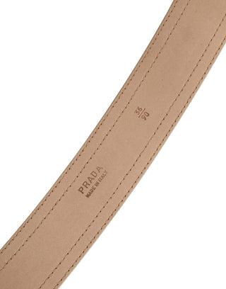 Beiger Leder-Logogürtel für Damen mit breiter Taille und eckiger Schnalle