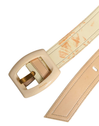 Beiger Leder-Logogürtel für Damen mit breiter Taille und eckiger Schnalle