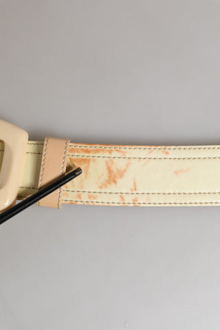Beiger Leder-Logogürtel für Damen mit breiter Taille und eckiger Schnalle