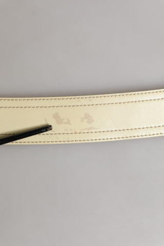 Beiger Leder-Logogürtel für Damen mit breiter Taille und eckiger Schnalle