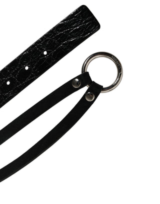 Gürtel aus schwarzem exotischem Leder mit silberner Metallschnalle