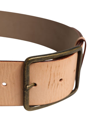 Beiger Gürtel aus Echtleder mit breiter Taille und Metallschnalle