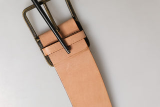 Beige Genuine Leather Wide Waist Metal Buckle Belt