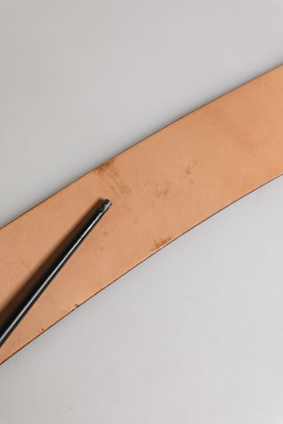 Beige Genuine Leather Wide Waist Metal Buckle Belt