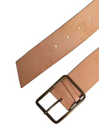 Beige Genuine Leather Wide Waist Metal Buckle Belt