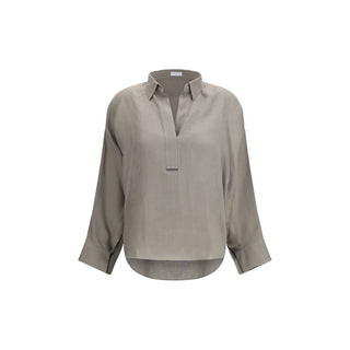Zweifarbige Leinenbluse