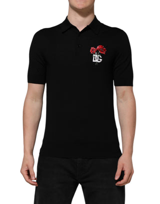 Schwarzes T-Shirt mit kurzem Arm, Woll-Logo und Blumenmuster