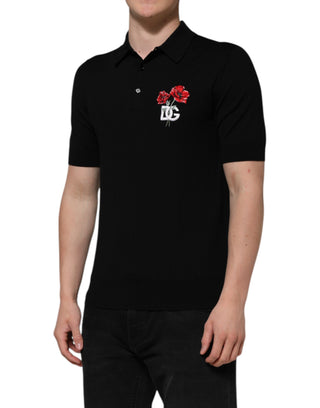 Schwarzes T-Shirt mit kurzem Arm, Woll-Logo und Blumenmuster