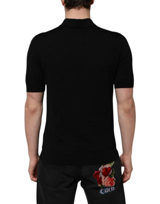 Schwarzes T-Shirt mit kurzem Arm, Woll-Logo und Blumenmuster