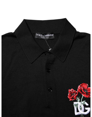Schwarzes T-Shirt mit kurzem Arm, Woll-Logo und Blumenmuster
