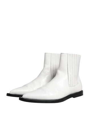 White Leather Chelsea SlipOn Ankle Boots Shoes
