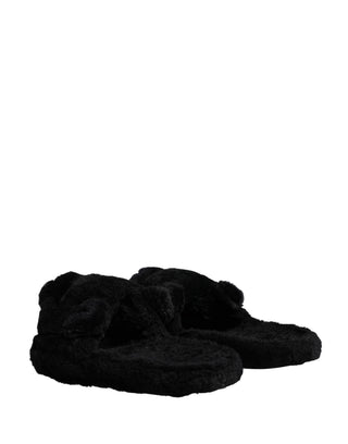 Schwarze Plüsch-Panther-Pantoletten aus Kunstfell