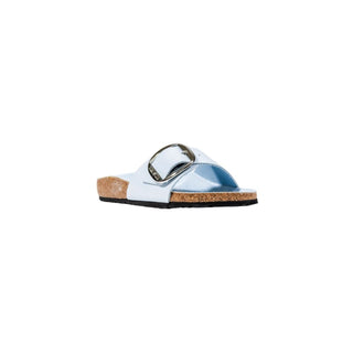 Blaue flache Sandalen aus Kunstleder
