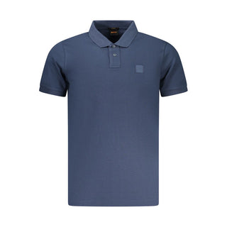 Blue Cotton Men Polo Shirt