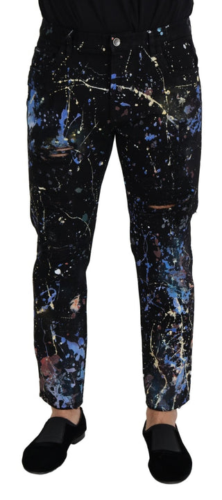 Schwarze Jeans mit Cotton Color Splash Print