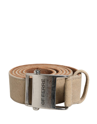 Herren Beige Canvas Gürtel mit silberner Metallschnalle