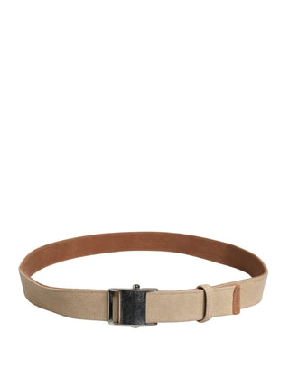 Herren Beige Canvas Gürtel mit silberner Metallschnalle