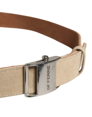 Herren Beige Canvas Gürtel mit silberner Metallschnalle