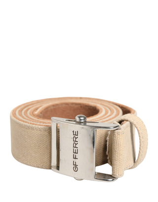 Herren Beige Canvas Gürtel mit silberner Metallschnalle